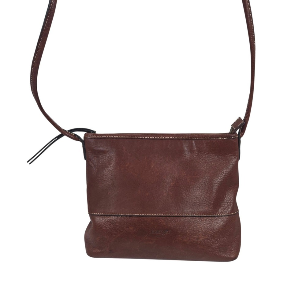 Margot Crossbody Bag Leather Contrast Stitch Brown Small Everyday Purse 9x8x3"